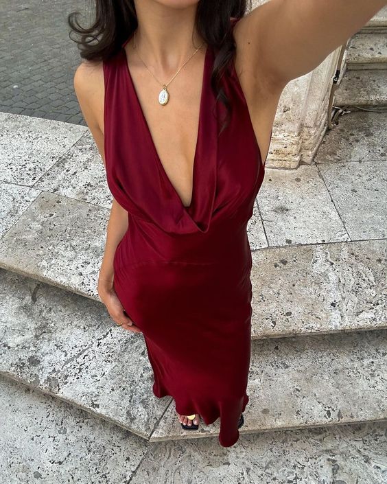 Sexy Mermaid Deep V Neck Burgundy Satin Long Prom Dress,Evening Dress GG1278