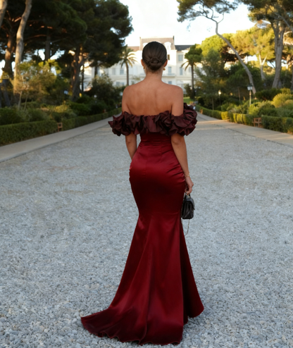 Elegant Mermaid Off The Shoulder Satin Long Prom Dress,Evening Dress GG1283