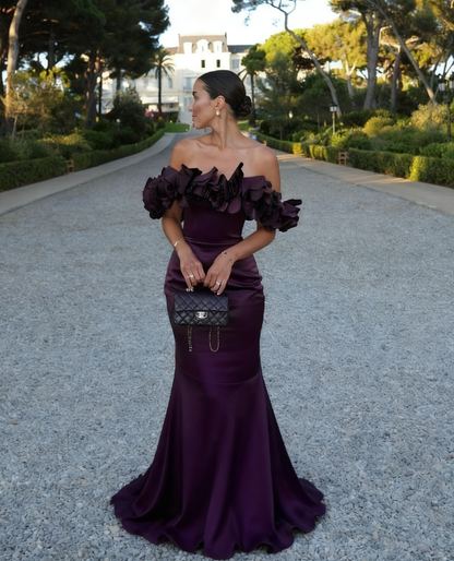 Elegant Mermaid Off The Shoulder Satin Long Prom Dress,Evening Dress GG1283