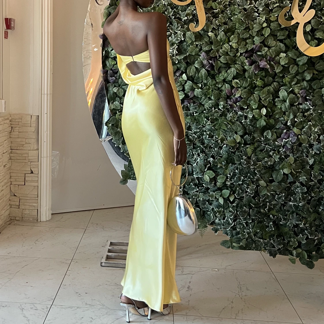 Simple Mermaid Strapless Pastel Yellow Satin Long Prom Dress,Evening Dress GG1292