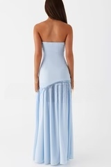 Cute A Line Strapless Pale Blue Chiffon Slit Long Prom Dress,Evening Dress GG1299