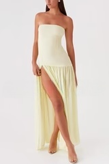 Cute A Line Strapless Pale Blue Chiffon Slit Long Prom Dress,Evening Dress GG1299