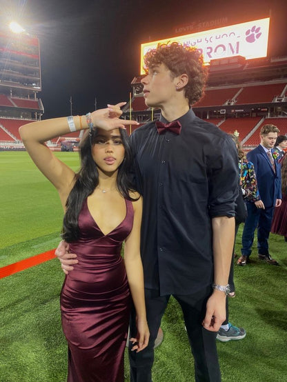 Graceful Mermaid V Neck Satin Pleats Long Prom Dress,Evening Dress GG1312