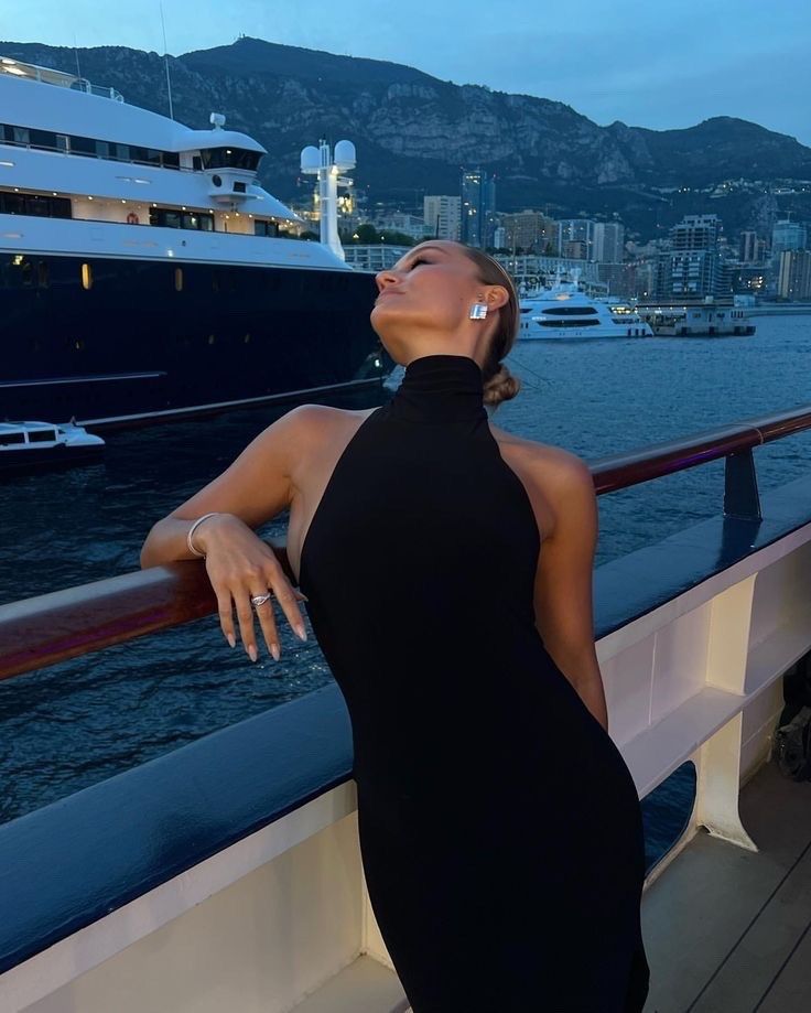 Chic Mermaid Halter High Collar Black Satin Slit Long Prom Dress,Evening Dress GG1319