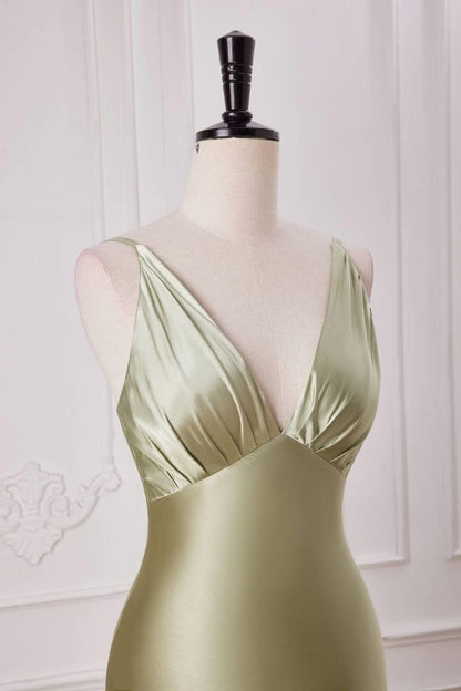 Elegant Mermaid V Neckline Spaghetti Straps Sage Green Silk Long Prom Dresses,Evening Dresses GG132