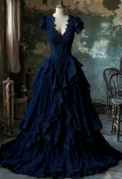 Chic A Line Lace V Neck Ivory Tulle Applique Long Prom Dress,Wedding Dress,Evening Dress GG1320