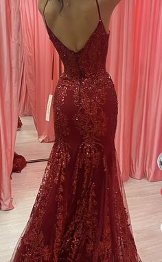 Gorgeous Mermaid Spaghetti Straps Burgundy Tulle Applique Sequin Beaded Long Prom Dress,Evening Dress GG1324