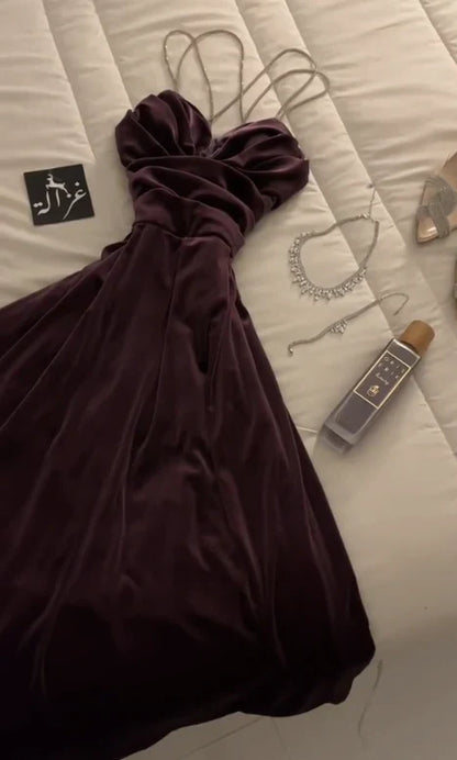 Elegant A Line Beaded Spaghetti Straps Navy Blue Velvet Long Prom Dress,Evening Dress GG1327