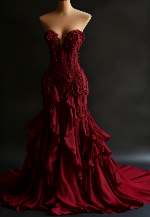 Vintage Mermaid Strapless Ivory Chiffon Tulle Long Prom Dress,Wedding Dress,Evening Dress GG1350