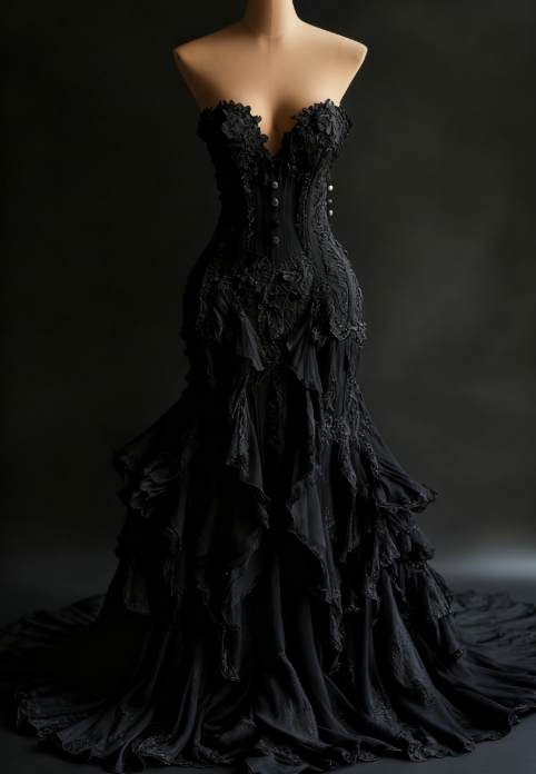 Vintage Mermaid Strapless Ivory Chiffon Tulle Long Prom Dress,Wedding Dress,Evening Dress GG1350