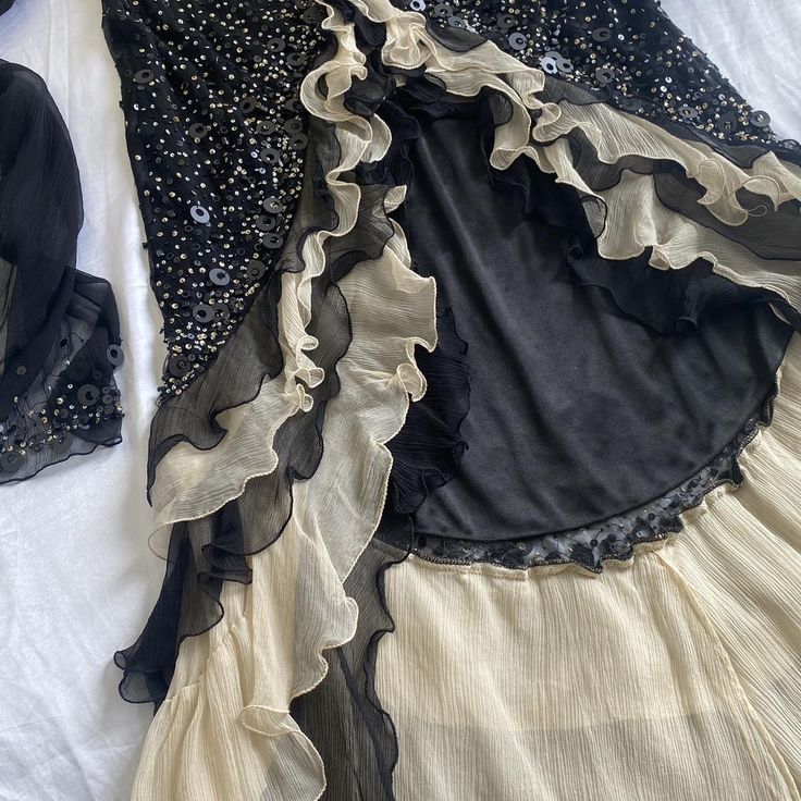 Shiny A Line Black Tulle Ruffle Sequin Beaded Irregular Hem Long Prom Dress,Evening Dress GG1351