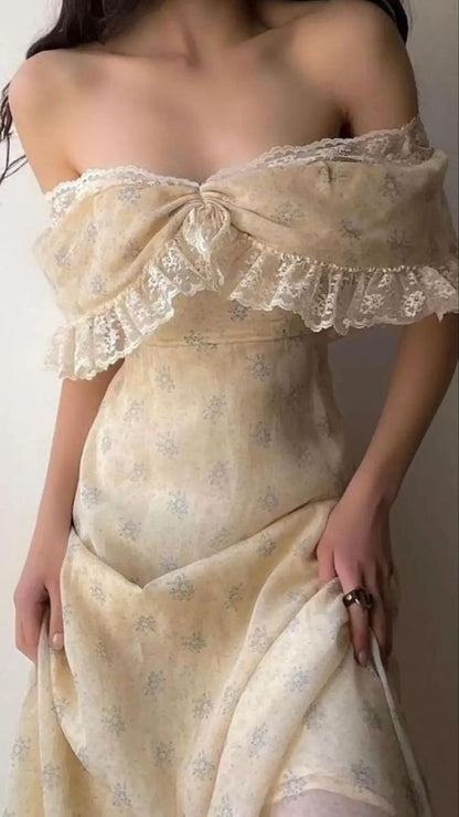 Princessful A Line Off The Shoulder Chiffon Printing Lace Long Prom Dress,Evening Dress GG1364