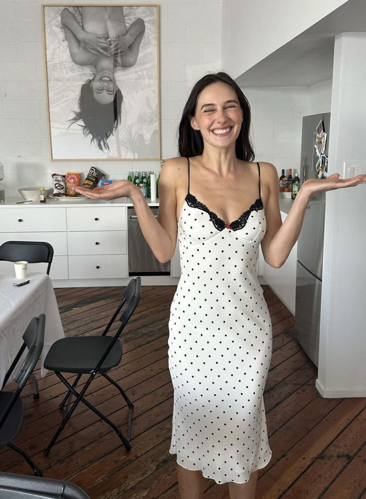 Lovely Mermaid Spaghetti Straps White Chiffon Polka Dots Tea Length Prom Dress,Evening Dress GG1365