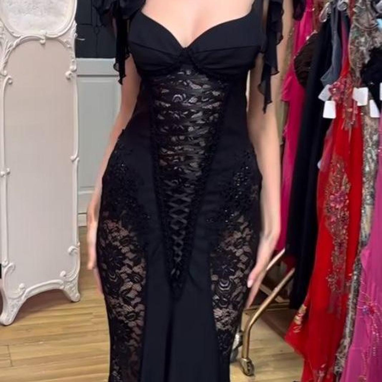 Sexy Mermaid Bow Chiffon Straps Black Lace Long Prom Dress,Evening Dress GG1377