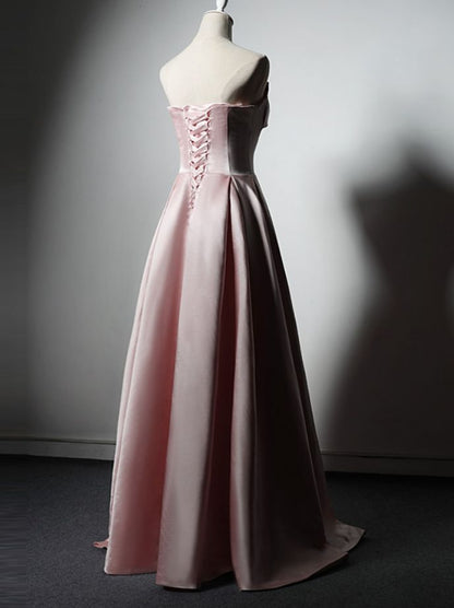 Chic A Line Strapless Satin Long Prom Dresses With Pleated Design,Evening Dresses GG139