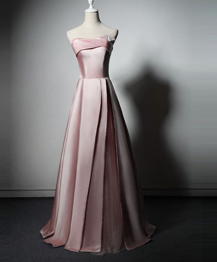 Chic A Line Strapless Satin Long Prom Dresses With Pleated Design,Evening Dresses GG139