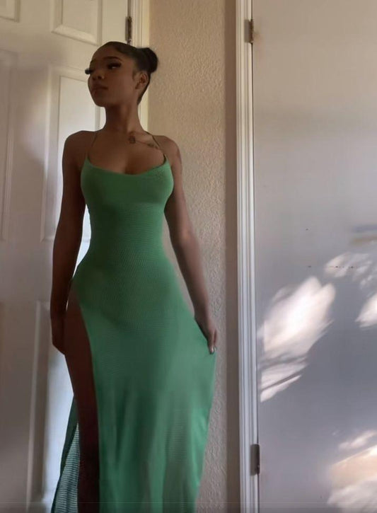 Simple Mermaid Halter Straps Chiffon Slit Long Prom Dress,Evening Dress GG1397