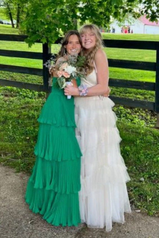 ElegantA Line Emerald Green Strapless Multi-Layer Chiffon Long Prom Dress,Evening Dress GG1407