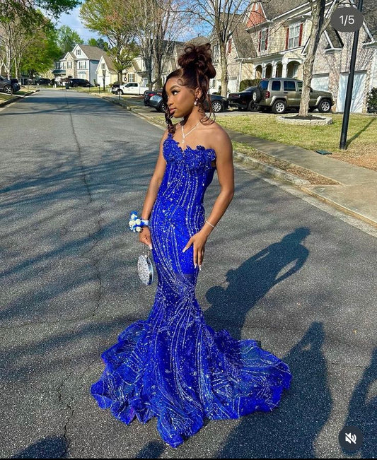 Glamorous Mermaid Strapless Satin Beaded Long Prom Dress,Evening Dress GG1412