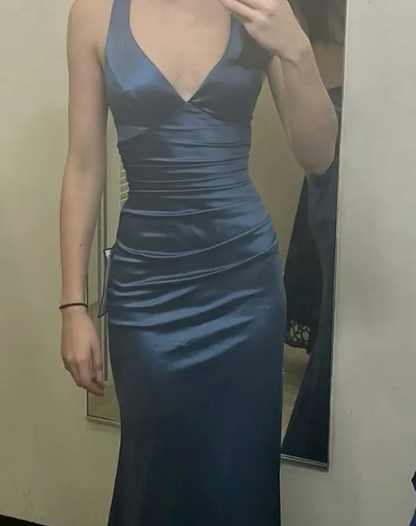 Elegant Mermaid V Neck Satin Slit Long Prom Dress,Evening Dress GG1452