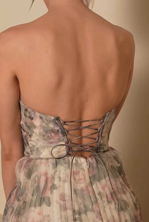 Chic A Line Strapless Sweetheart Chiffon Printing Long Prom Dress,Evening Dress GG1464