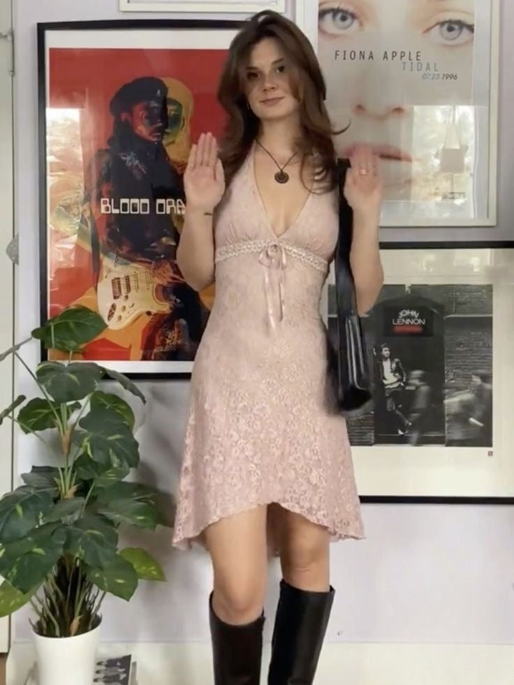 Lovely A Line Halter V Neck Blush Pink Satin Short Prom Dress,Homecoming Dress,Evening Dress GG1470