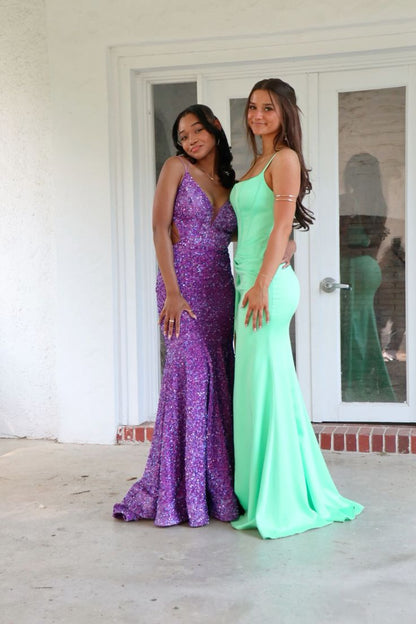 Sexy Mermaid Spaghetti Straps Mint Green Satin Long Prom Dress,Evening Dress GG1474