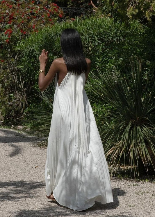 Elegant A Line Spaghetti Straps White Polyester Pleated Long Prom Dress,Evening Dress GG1535