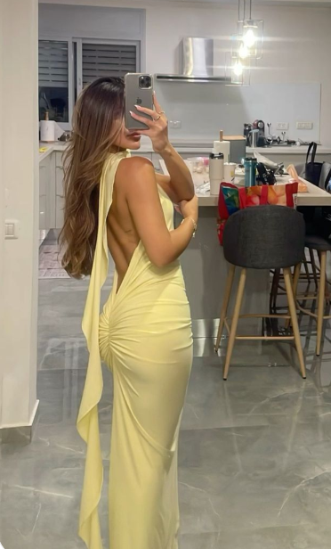 Sexy Mermaid Halter V Neck Pastel Yellow Satin Backless Long Prom Dress,Evening Dress GG1538