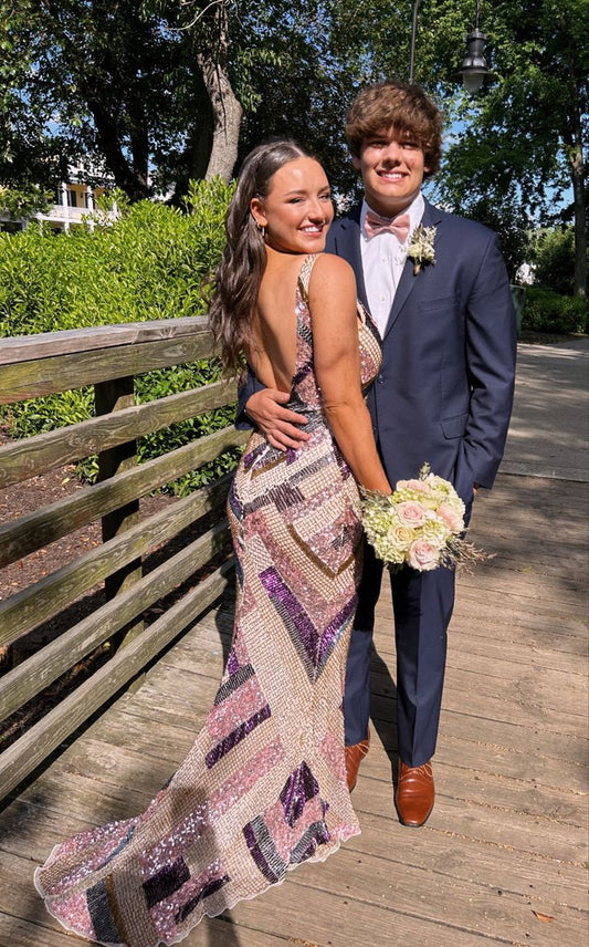 Glitter Mermaid Square Satin Sequin Backless Long Prom Dress,Evening Dress GG1564