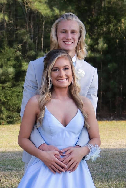 Simple A Line Spaghetti Straps V Neck Lilac Satin Long Prom Dress,Evening Dress GG1565