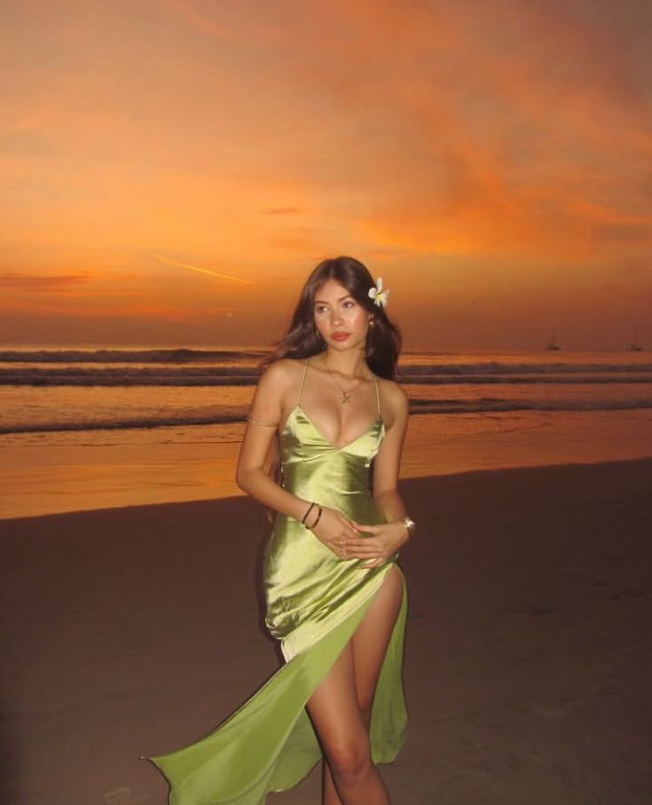 Simple Mermaid Spaghetti Straps Yellow Green Satin Slit Long Prom Dress,Evening Dress GG1580