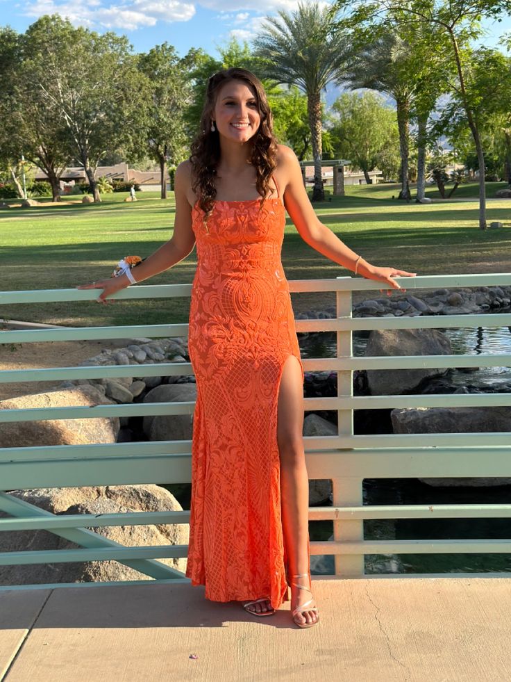 Chic Mermaid Halter Straps Orange Satin Slit Long Prom Dress,Evening Dress GG1581