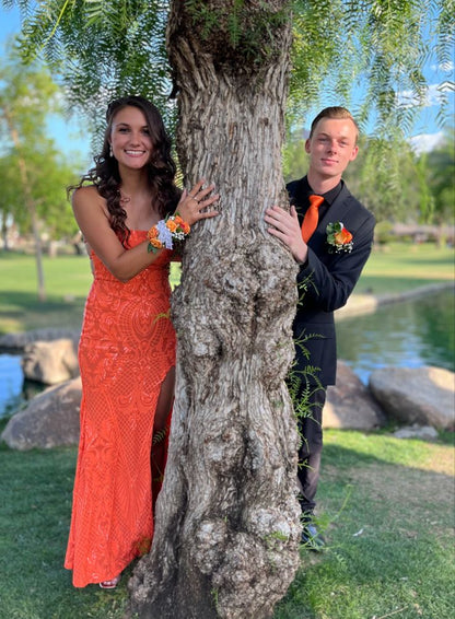 Chic Mermaid Halter Straps Orange Satin Slit Long Prom Dress,Evening Dress GG1581