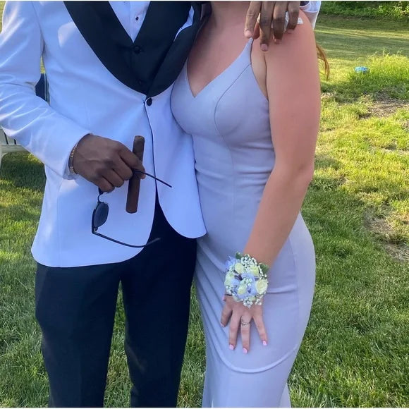 Chic Mermaid Spaghetti Straps Lavender Satin Backless Applique Long Prom Dress,Evening Dress GG1598