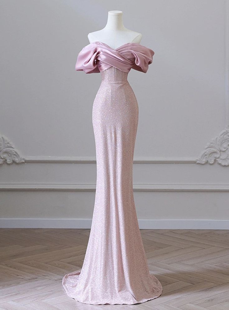 Pretty Mermaid Off The Shoulder Satin Sequin Long Prom Dress,Evening Dress GG1609