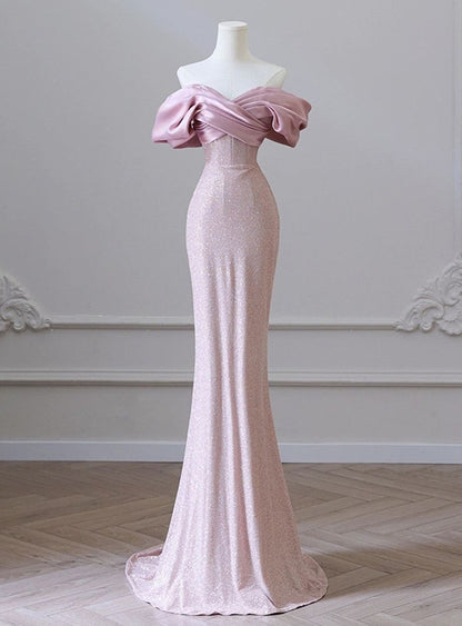 Pretty Mermaid Off The Shoulder Satin Sequin Long Prom Dress,Evening Dress GG1609
