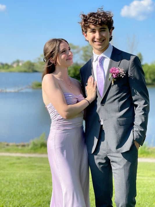 Sexy Mermaid Strapless Lilac Satin Pleated Long Prom Dress,Evening Dress GG1617