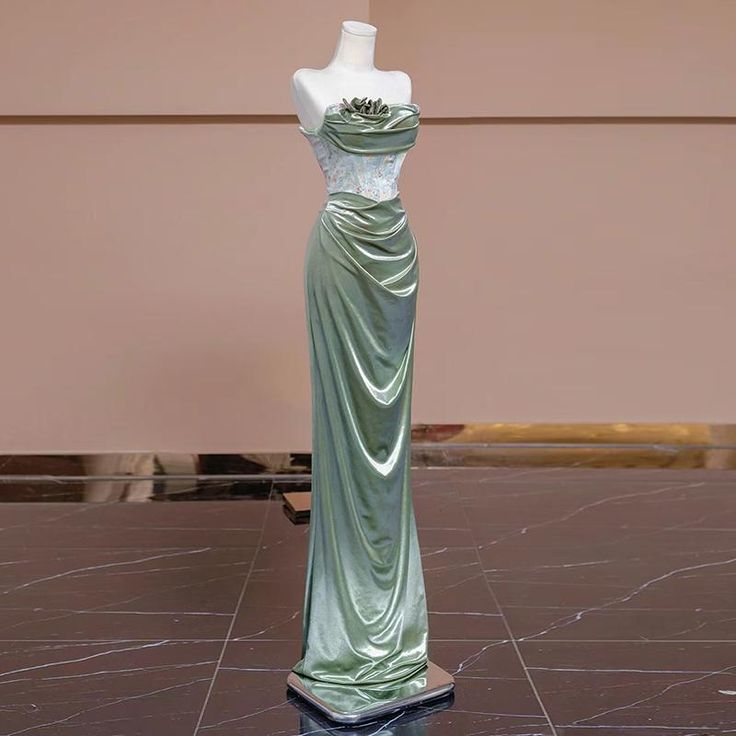 Glamorous Mermaid Strapless Velvet Pleated Long Prom Dress,Evening Dress GG1628