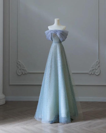 Pretty A Line Off The Shoulder Tulle Beaded Long Prom Dress,Evening Dress GG1629