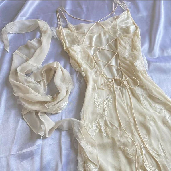 Pretty A Line Spaghetti Straps Sheath Ivory Chiffon Applique Long Prom Dress,Evening Dress GG1641