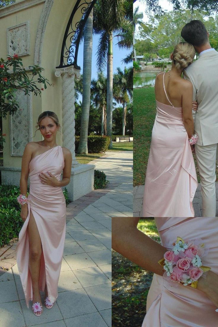 Elegant Mermaid One Shoulder Satin Pleated Slit Long Prom Dress,Evening Dress GG1642