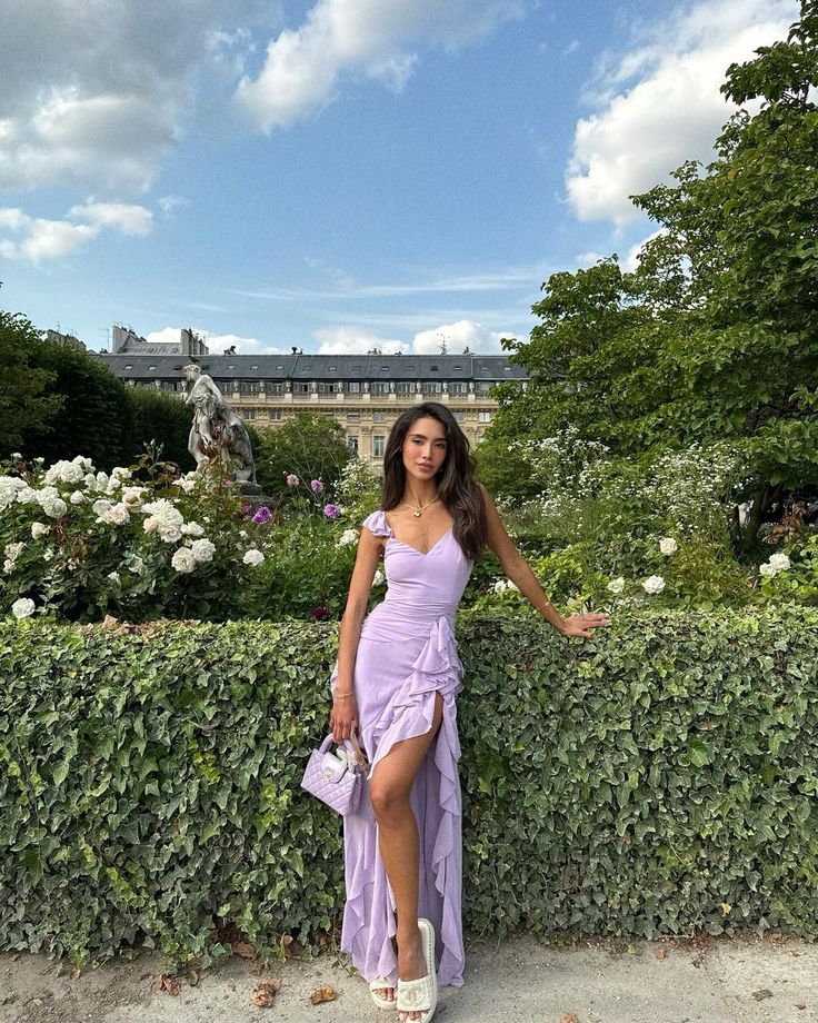 Lovely Mermaid V Neck Lilac Chiffon Ruffles Slit Long Prom Dress,Evening Dress GG1668