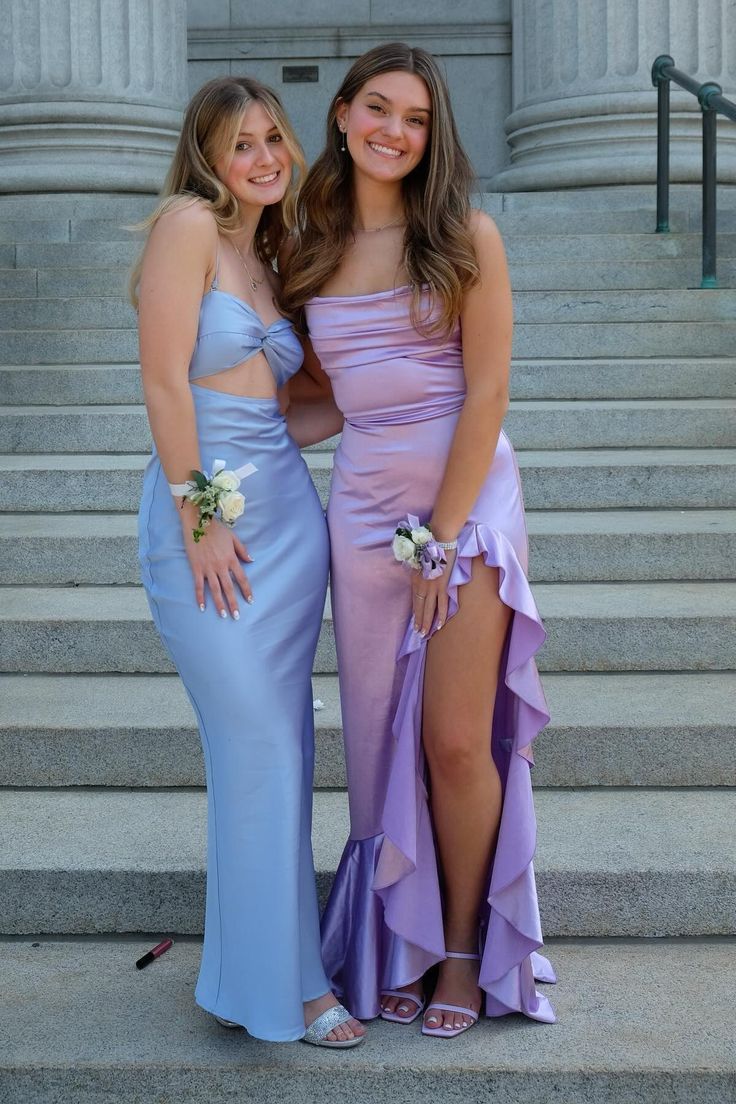 Elegant Mermaid Spaghetti Straps Lilac Satin Pleated Ruffles Slit Long Prom Dress,Evening Dress GG1681