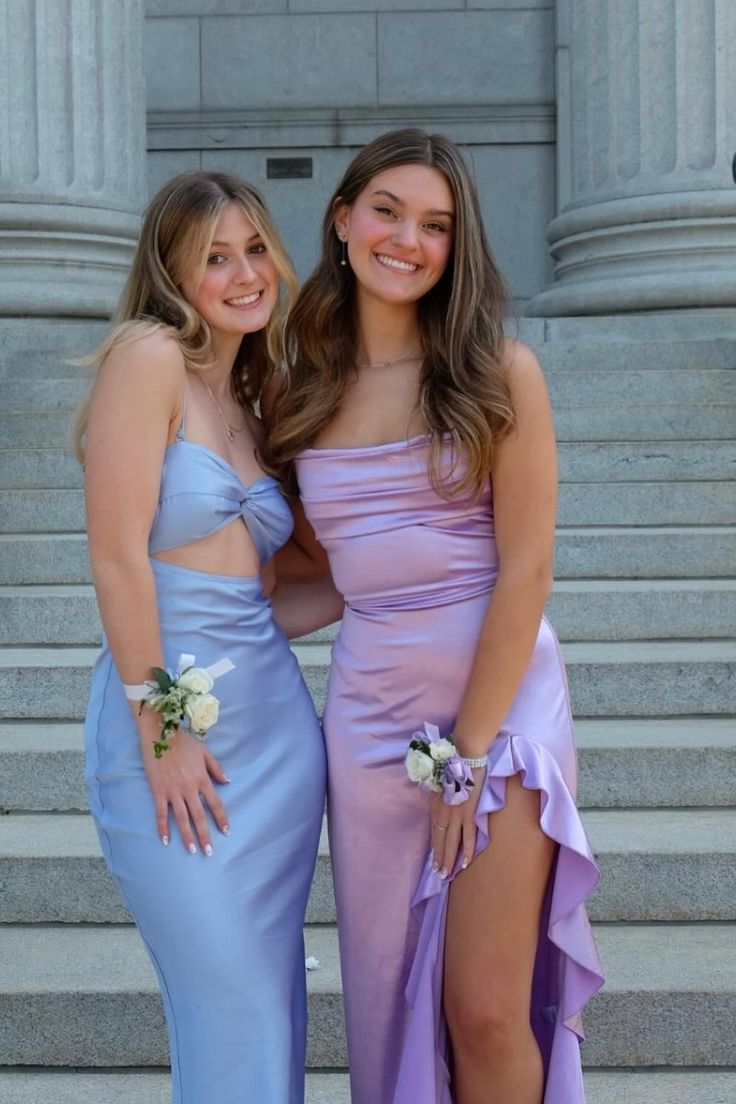Elegant Mermaid Spaghetti Straps Lilac Satin Pleated Ruffles Slit Long Prom Dress,Evening Dress GG1681