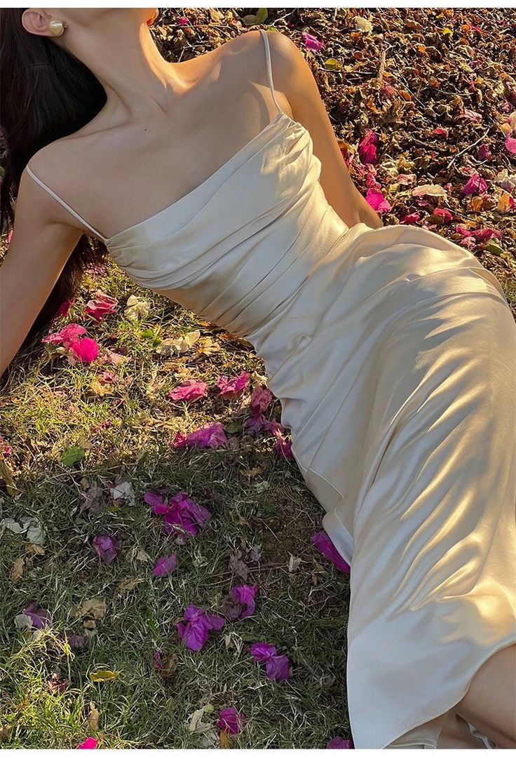 Elegant Mermaid Spaghetti Straps Ivory Satin Pleated Long  Prom Dress,Evening Dress GG1689