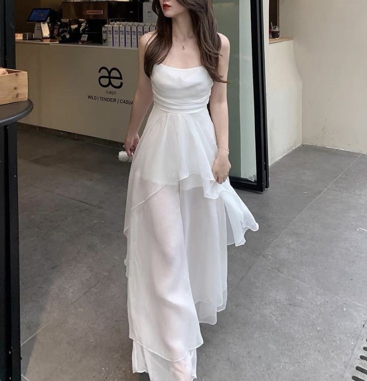 Elegant A Line Spaghetti Straps White Chiffon Long Prom Dress,Evening Dress GG1704