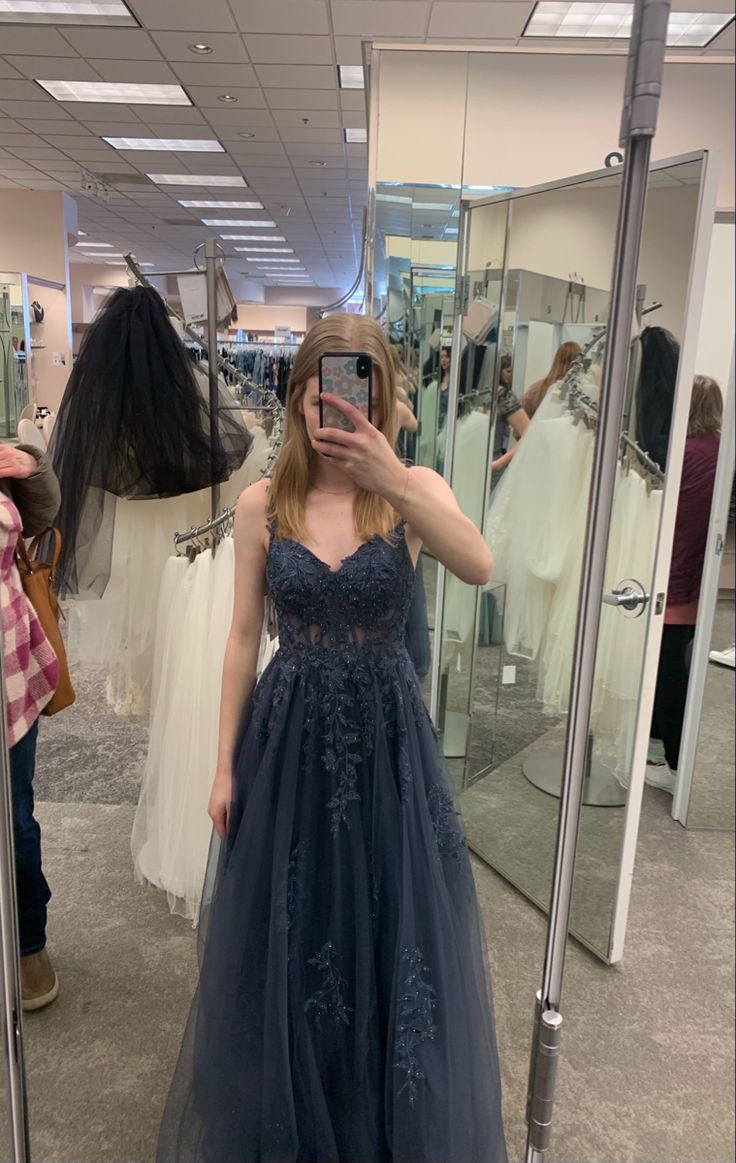 Elegant A Line Spaghetti Straps Tulle Applique Beaded With Pocket Long Prom Dress,Evening Dress GG1714