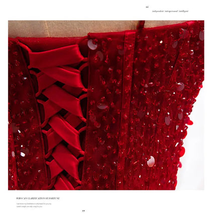 Shiny A Line Spaghetti Straps Red Tulle Sequin Beaded  Long Prom Dress,Evening Dress GG1715