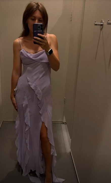 Charming Mermaid Spaghetti Straps Lilac Chiffon Ruffles Slit Long Prom Dress,Evening Dress GG1737